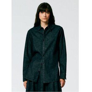 Tibi Light Weight Stone Washed Black Denim Charlie Slim Shirt